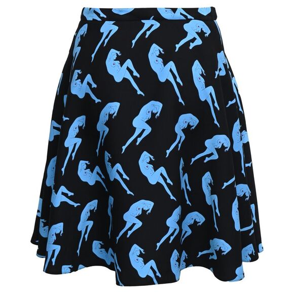 Miu Miu Women-Print Mini Skater Skirt in Black and Blue Viscose - Picture 3 of 4